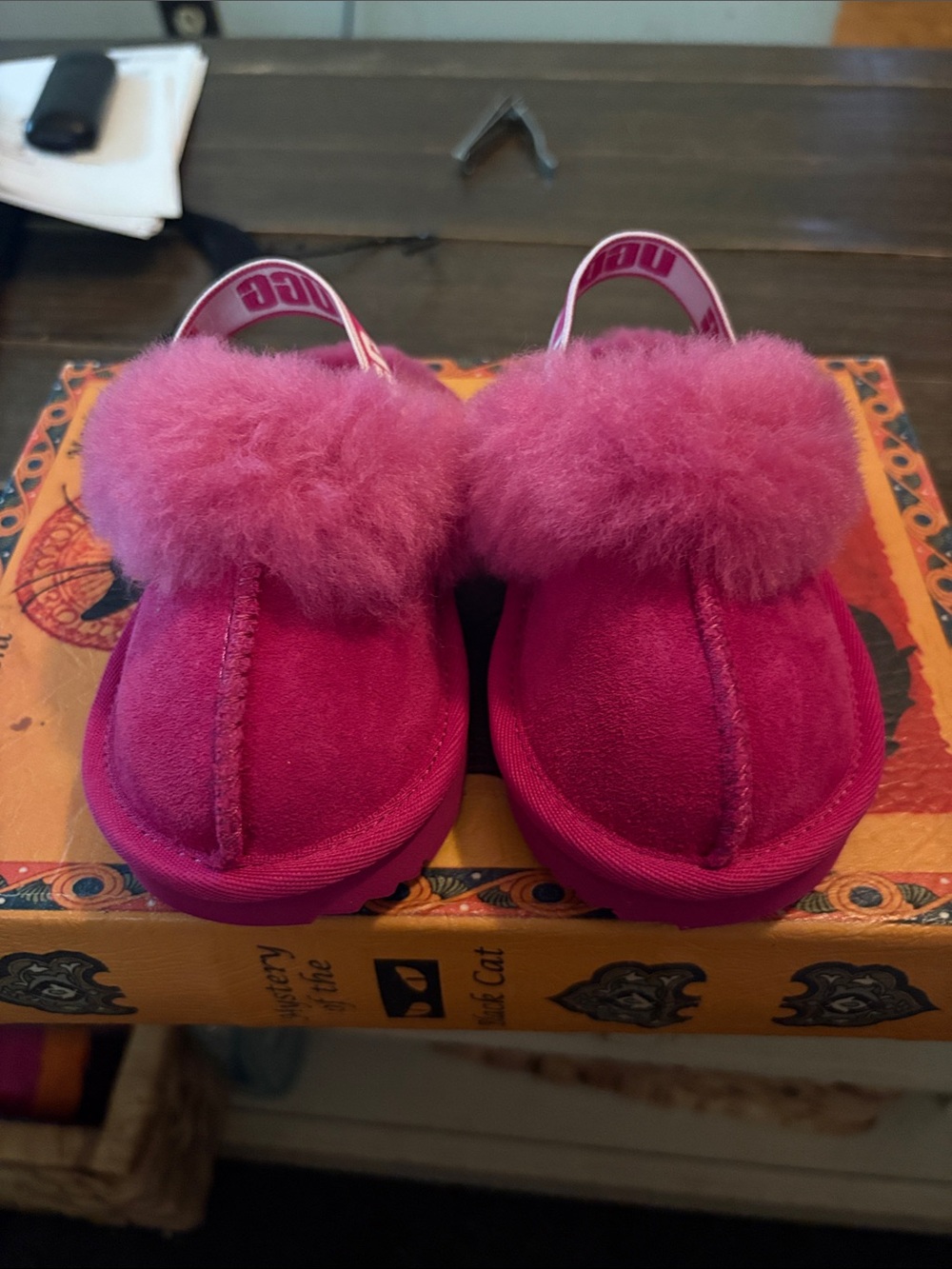 Uggs for baby Bright Pink Fuzzy Slippers with Ugg strap NWOB